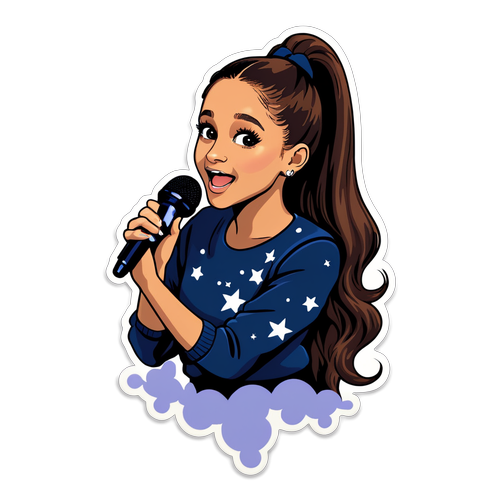 Sticker van Ariana Grande die zingt onder een sterrenhemel