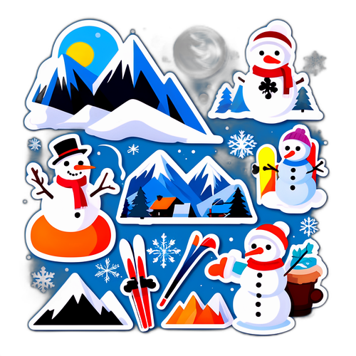 Winter Sticker Collage mit Schneesymbolen aus Österreich