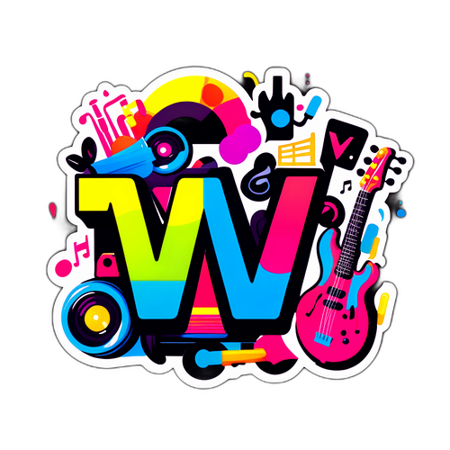 MTV-logo värikkäillä musiikkielementeillä