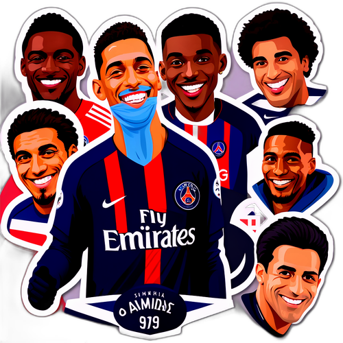 สติ๊กเกอร์ PSG ที่มีนักฟุตบอลชื่อดังยิ้มแย้ม