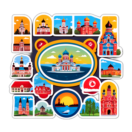 Креативний дизайн наліпок із визначними місцями Брянська