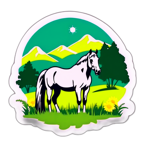 Sticker z koniem na pastwisku