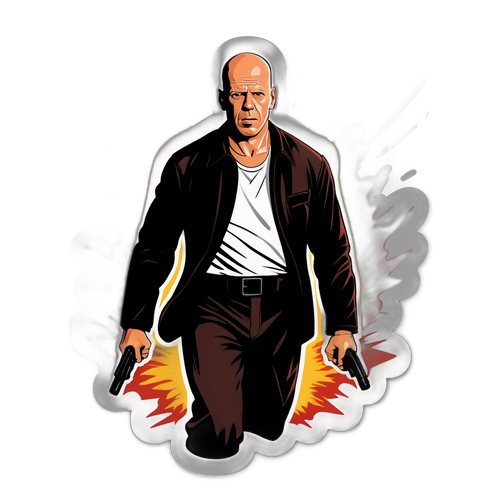 Dynaaminen toimintasticker Bruce Willisin kanssa