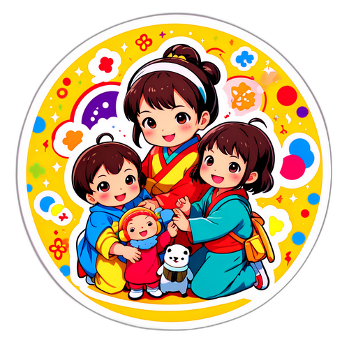 富士屋キャラクターと子供たちの遊びのシーン