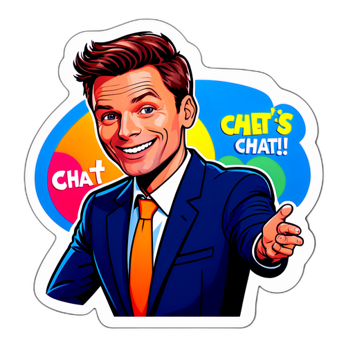 Whimsical Cartoon of Ryan Seacrest in a Talk Show Setting