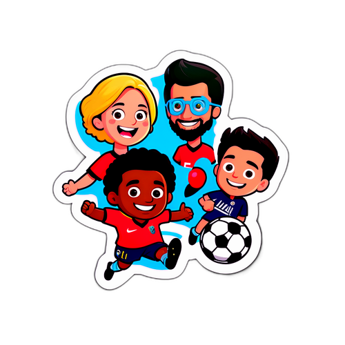 Χαρούμενος αυτοκόλλητος με χαρακτήρες που παίζουν ποδόσφαιρο