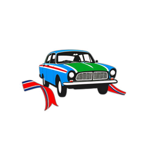 Элегантная наклейка с силуэтом автомобиля "Волга" и триколорными лентами