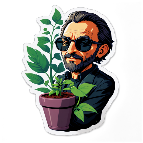 Léon met Plant en Zonnebril