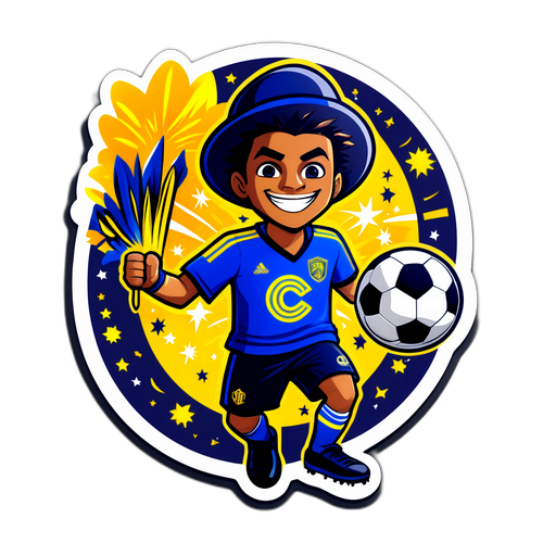 Stiker Maskot Rosario Central dengan Bola Sepak
