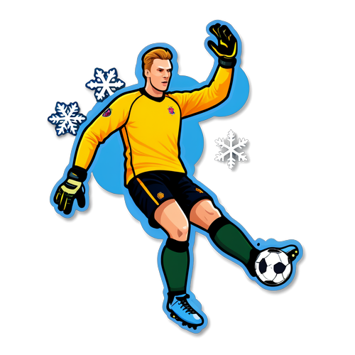 Markström som målvakt med snöflingor