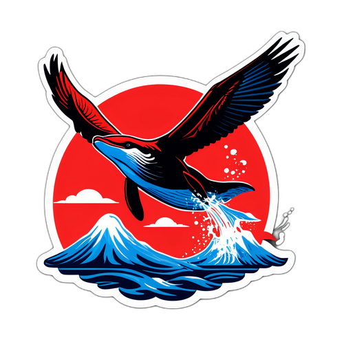 Vibrant Canuck Whale and Red Winged Bird Sticker