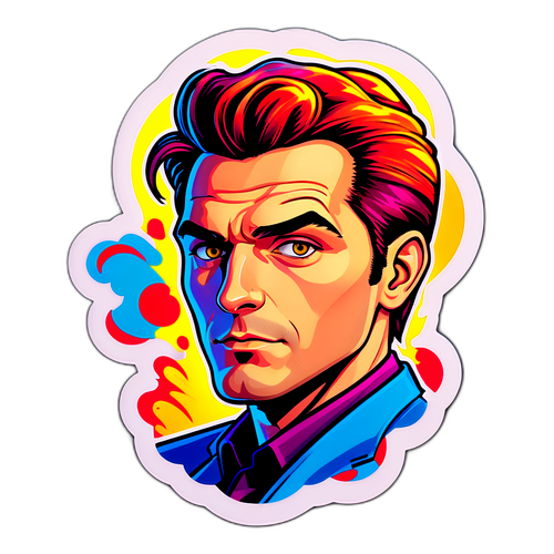 Samolepka s portrétem Adama Krause v komiksovém stylu