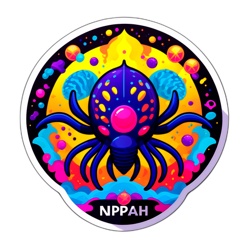 Sticker met een abstracte weergave van het nipah-virus