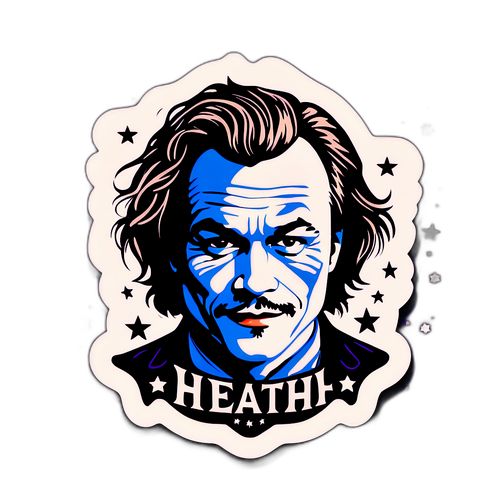 Portrait stylisé de Heath Ledger avec étoiles et citations mémorables