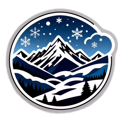 Sticker ontwerp van een zware sneeuwstorm in de Alpen