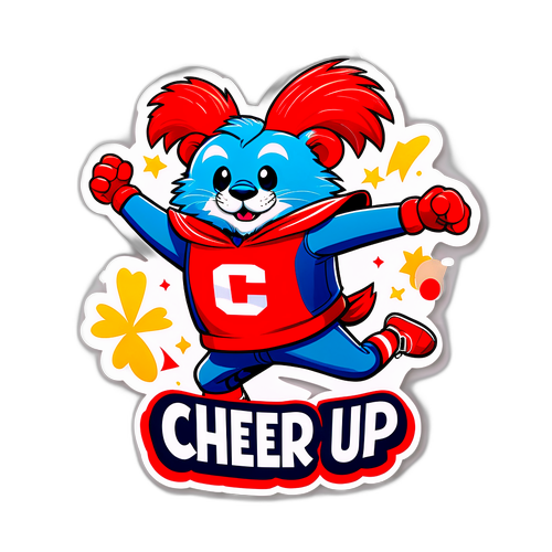 מדבקה מהנה עם מסכה רוקדת ואמרה 'שמח, זה יום משחק!'