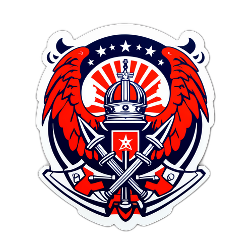 Наклейка, що зображує захист Єйська, з елементами оборони та патріотичними символами