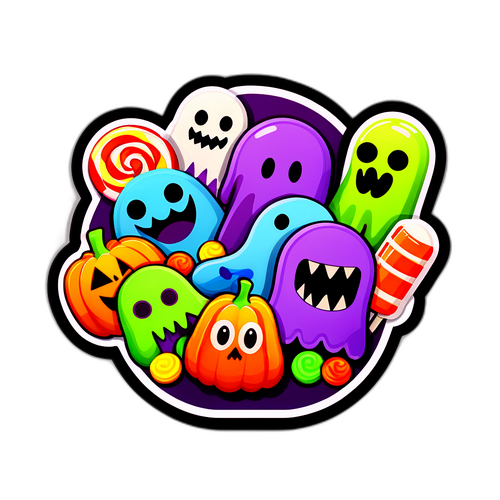 Naklejka z pysznymi cukierkami na Halloween w kształcie potworów i duchów