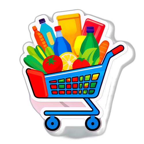 Kleurrijke sticker van Auchan met boodschappenwagen