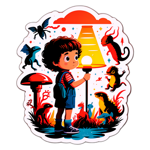 Autocollant de Stranger Things avec silhouette d'un enfant et lampadaire