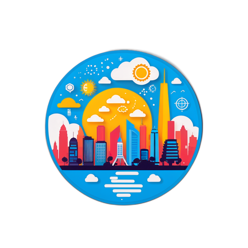 未來都市天際線與天氣圖示