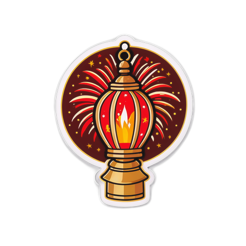 节日烟花和灯笼贴纸