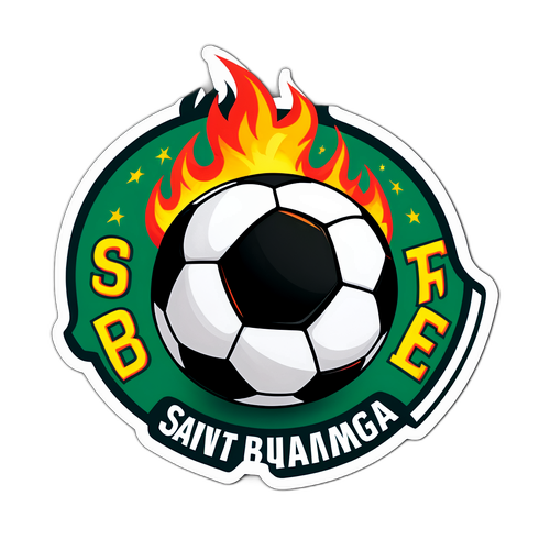 Sticker de un balón de fútbol en llamas con las palabras 'Rivalidad Santa Fe - Bucaramanga'