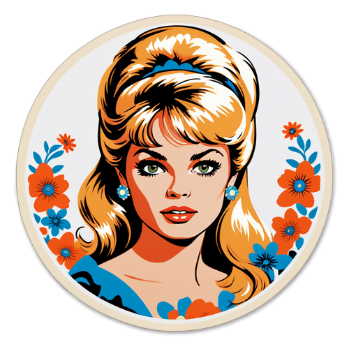 Vintage portrett av Brigitte Bardot med retro blomstermotiv