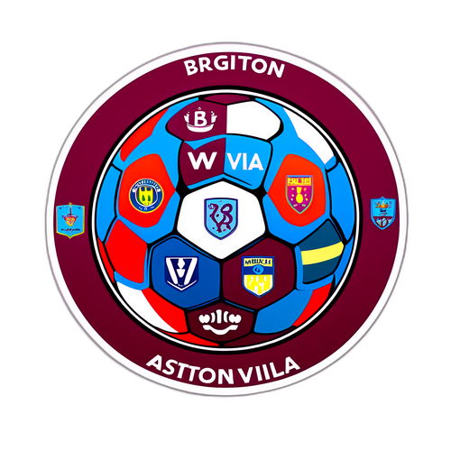 Sticker met een Voetbal en Logo's van Brighton en Aston Villa