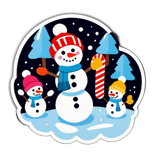 Милий наліпка зі сніговиками та радісними зимовими моментами