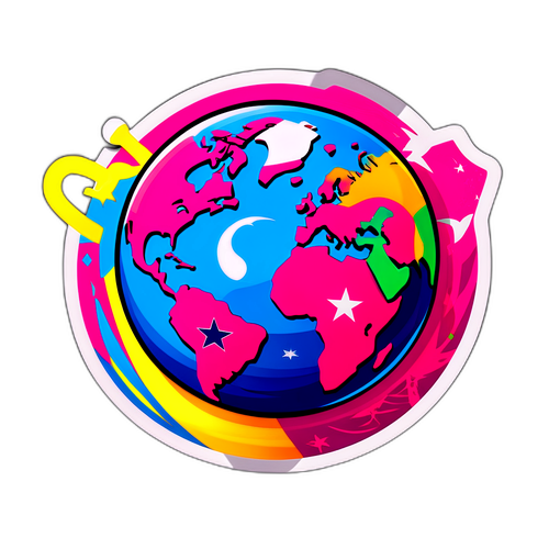 Sticker vibrant dedicat fotbalului cu temă globală