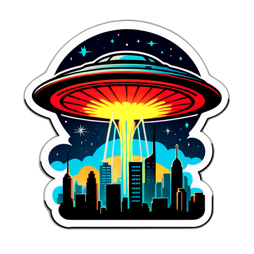 Futuristiskt UFO-angrepp på stad