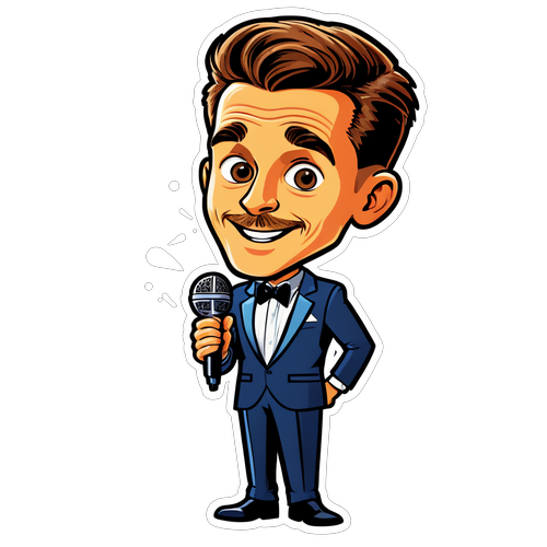 Cartoon van Jens Dendoncker als entertainer