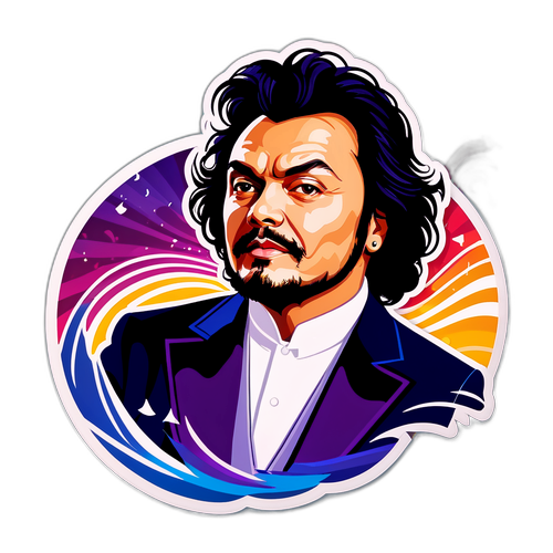 Абстрактное изображение Киркорова на фоне музыкальных волн и illuminated lights