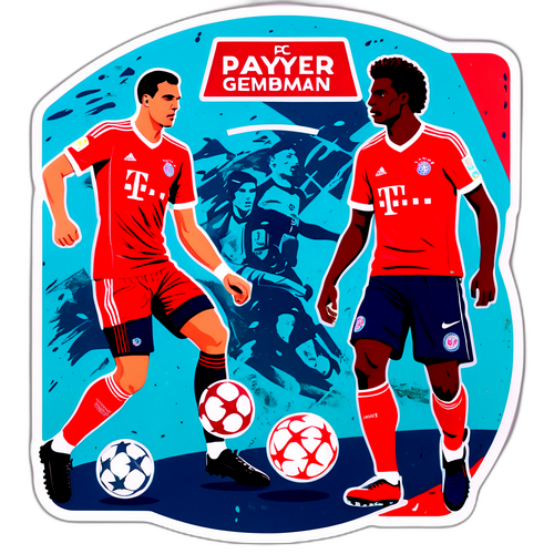 Aufregende Patina-Darstellung von Kämpfen zwischen FC Bayern und Paris Saint-Germain auf einem Fußballfeld