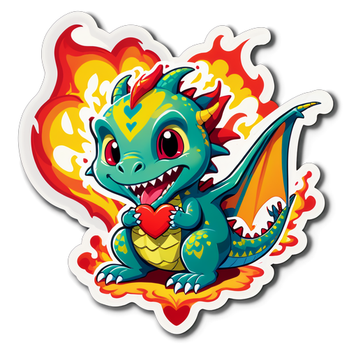 Friendly Dragon Blowing Heart-Shaped Flames Sticker