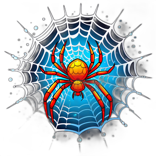 Een afbeelding van een spin die het grootste web ter wereld weeft, met sprankelende dauwdruppels.