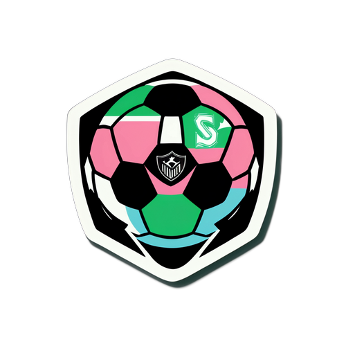 インターミアミとシアトル・サウンダーズの試合をテーマにしたサッカーボールのステッカー