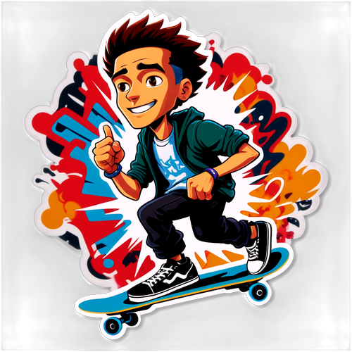 Wout Bru met een skateboard in een stedelijke omgeving