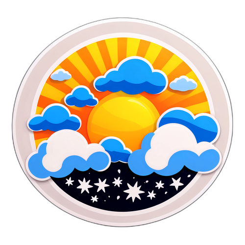 Thiết kế nhãn dán thời tiết với hình ảnh mặt trời và mây