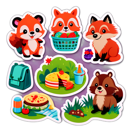 산속 동물들이 함께하는 나들이 스티커