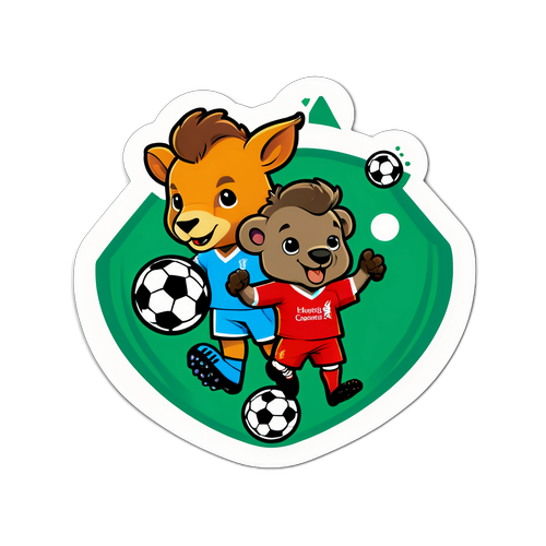 Isang Mapang-aliw na Kartun ng Labanan ng Soccer sa Pagitan ng Liverpool at Barnsley na mga Hayop