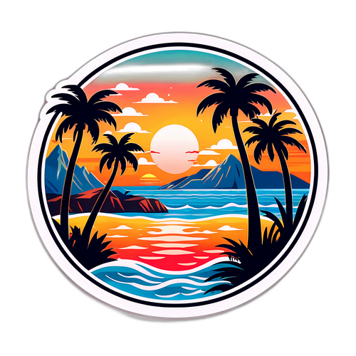 Дизайн наліпки з прекрасним пейзажем міста Єйськ на заході сонця