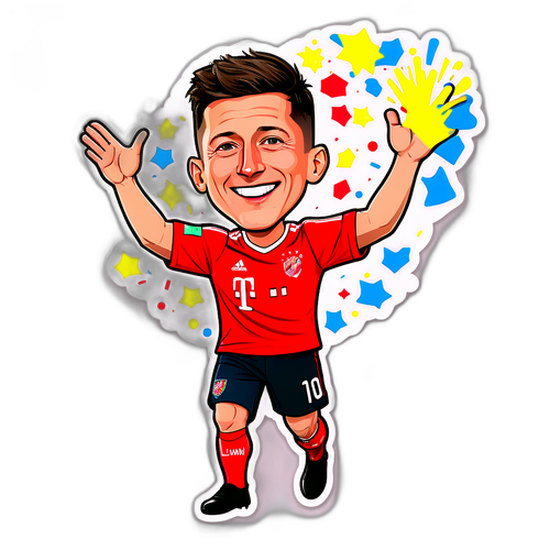 Caricatură Lewandowski Celebrând un Gol
