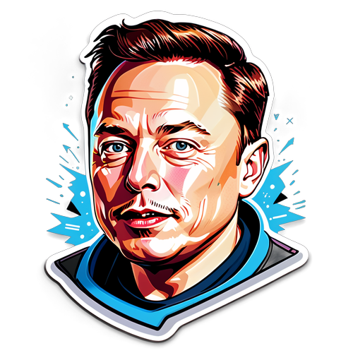 Aufkleber mit Elon Musk und futuristischen Grafiken