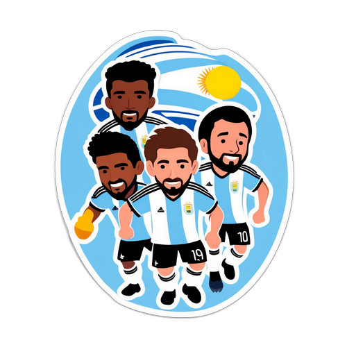 Sticker przedstawiający argentyńską drużynę piłkarską w akcji