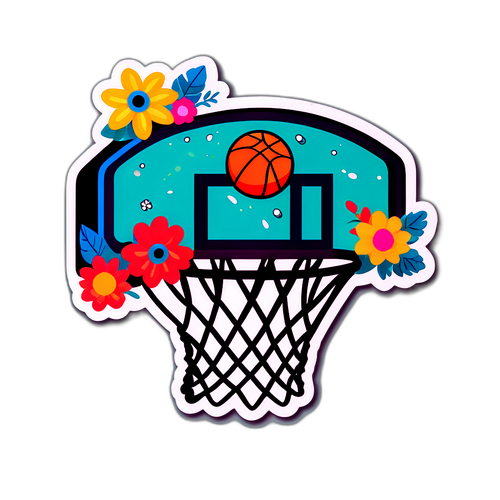 Funky Sticker ng Basketball Hoop na May mga Bulaklak