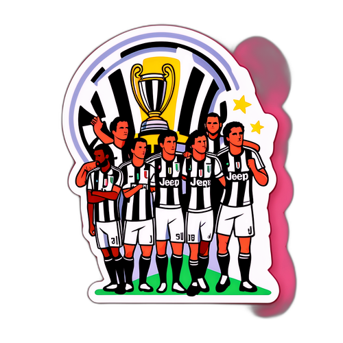 Juventus-joukkue mestaruuspalkinnon ympärillä