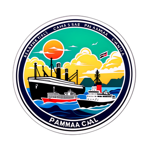 파나마 운하의 해양 풍경과 선박 스티커