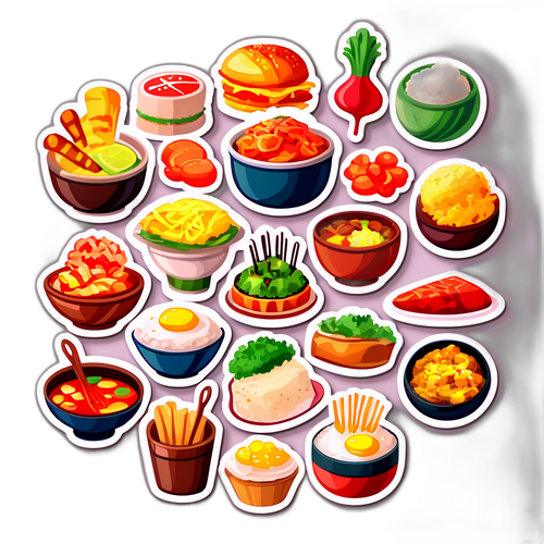 Стикер, що зображує національні страви міст